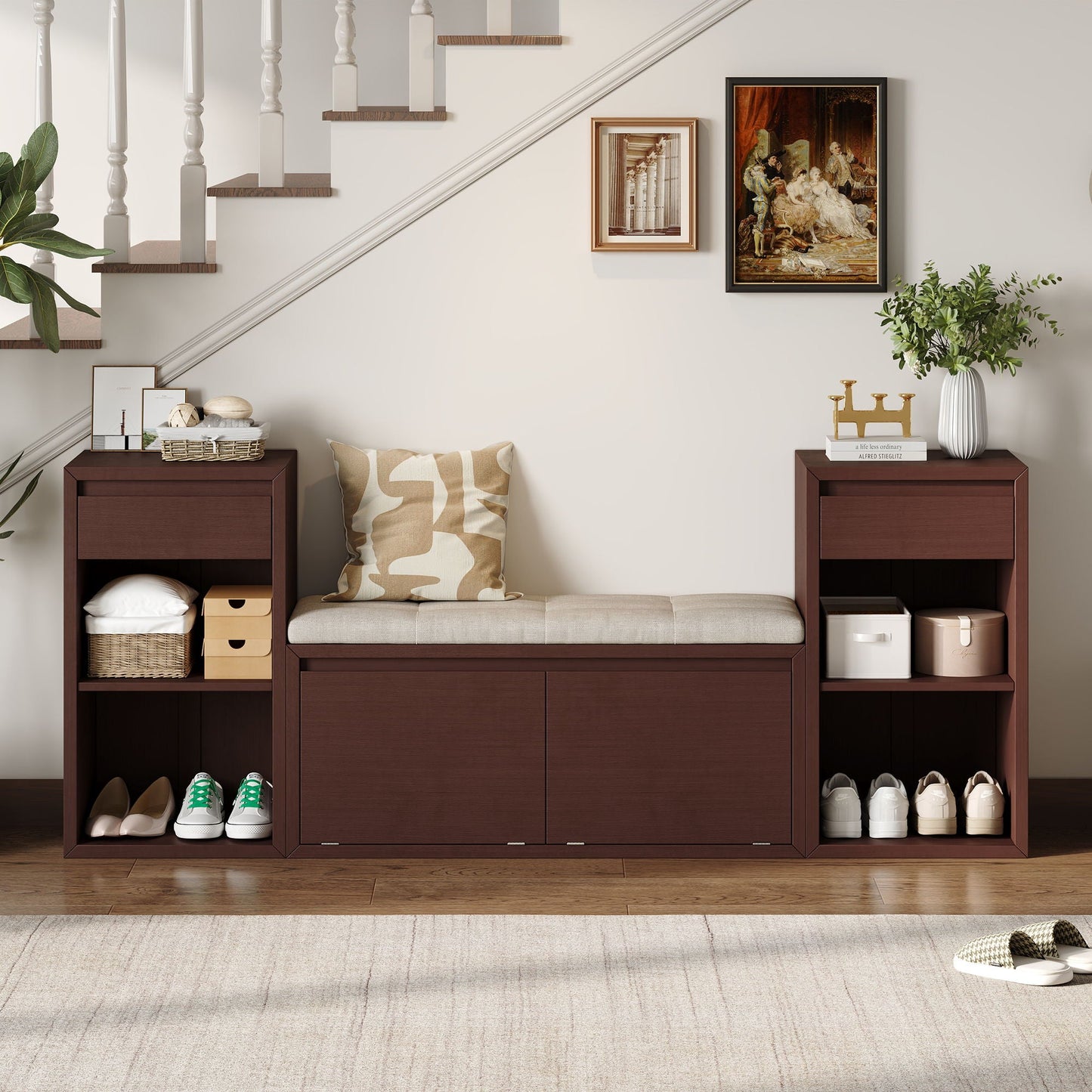 Entryway Storage Bench With Cushion