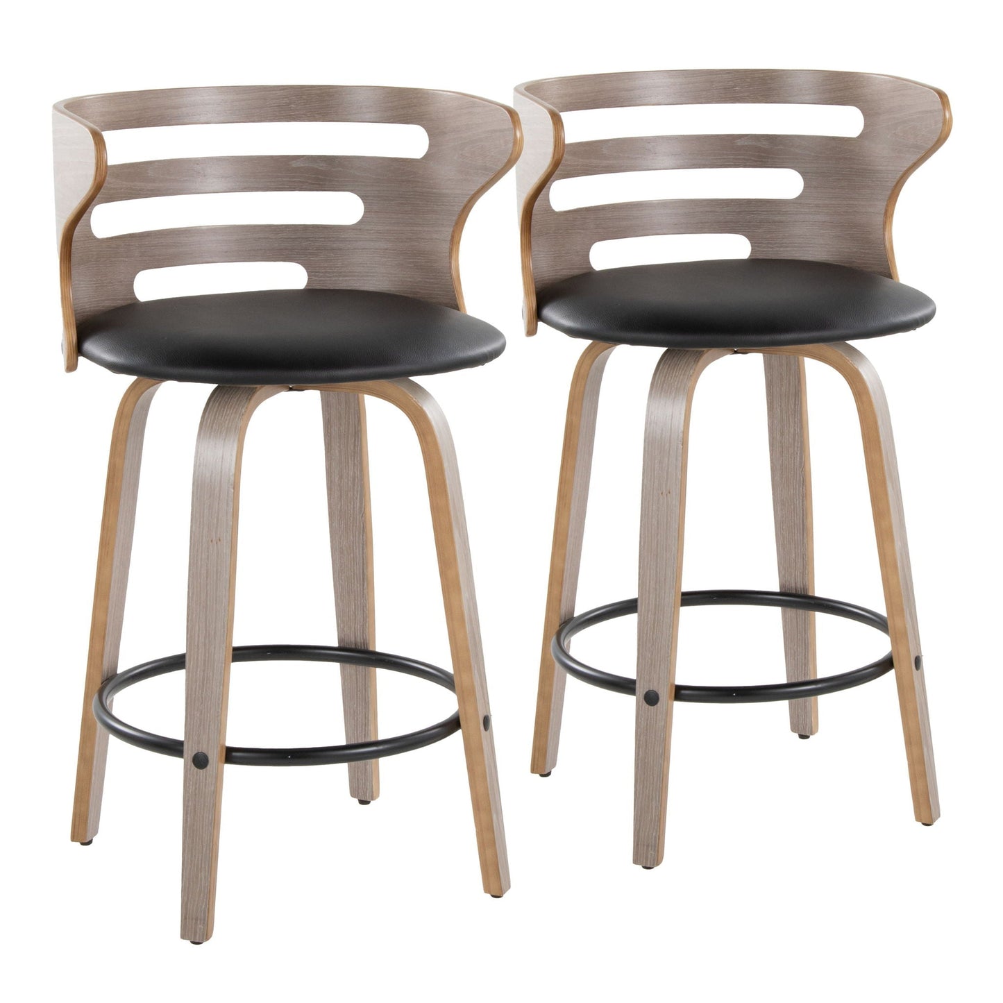 Barstool With Swivel And Round Footrest (Set of 2)
