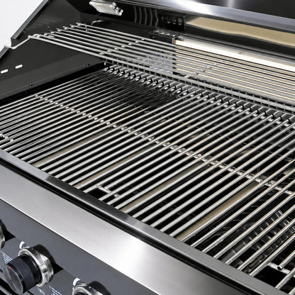 102" 6-Burner 85,000 BTU Black Outdoor Kitchen Island Grill + Refrigerator + Marble Countertops + Sink