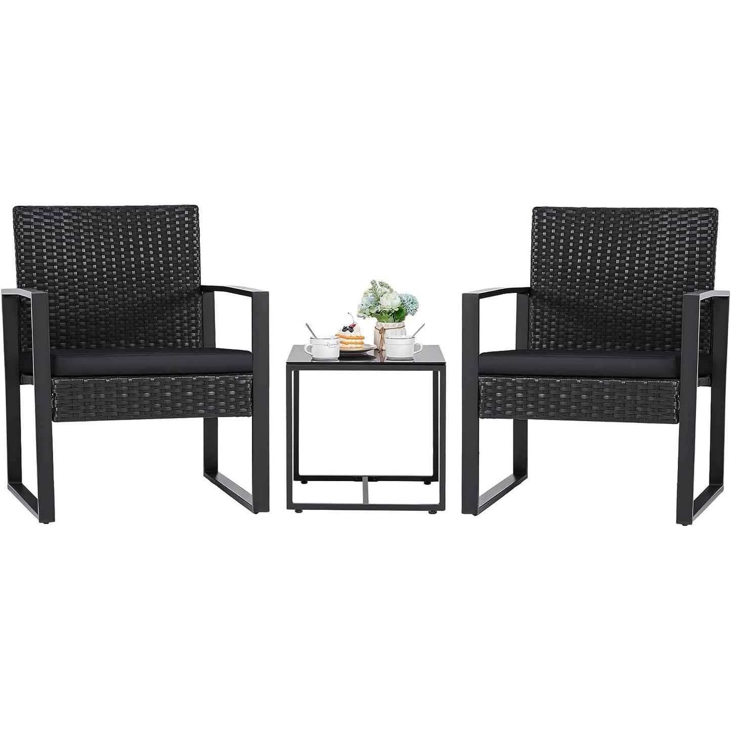 3-Piece Patio Furniture Set with 2 Black Patio Chairs and 1 Side Table