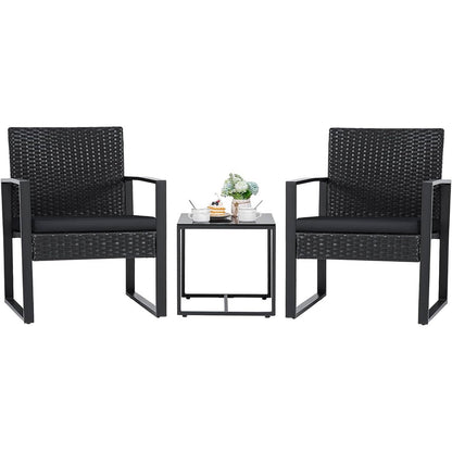 3-Piece Patio Furniture Set with 2 Black Patio Chairs and 1 Side Table