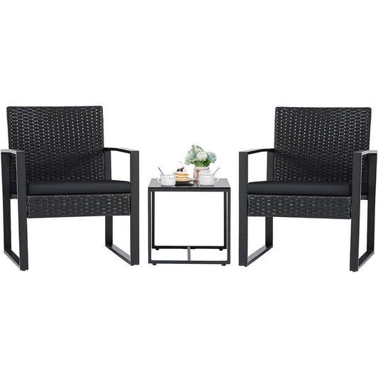3-Piece Patio Furniture Set with 2 Black Patio Chairs and 1 Side Table