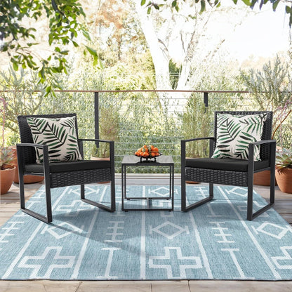 3-Piece Patio Furniture Set with 2 Black Patio Chairs and 1 Side Table
