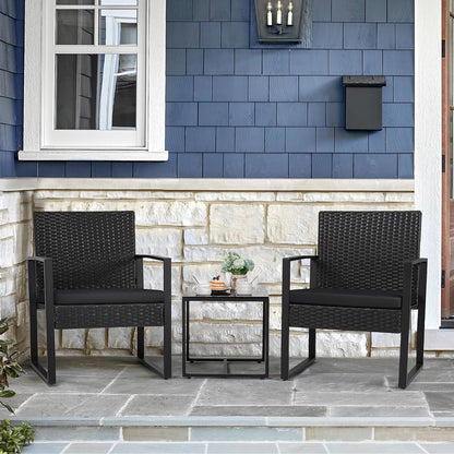 3-Piece Patio Furniture Set with 2 Black Patio Chairs and 1 Side Table