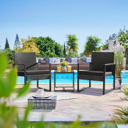 3-Piece Patio Furniture Set with 2 Black Patio Chairs and 1 Side Table
