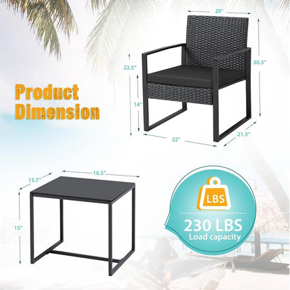 3-Piece Patio Furniture Set with 2 Black Patio Chairs and 1 Side Table