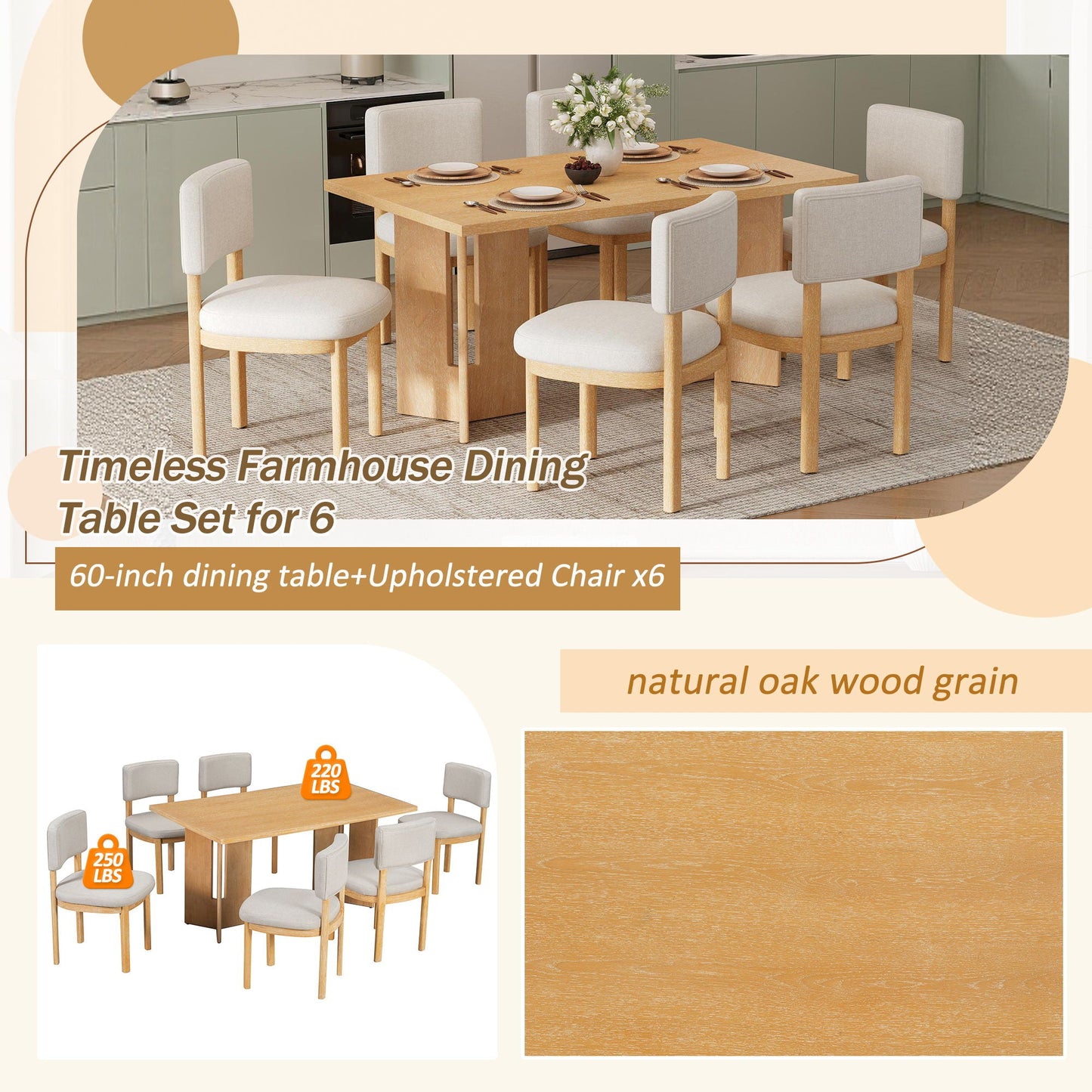 Dining Table Set With 6 Upholstered Chairs