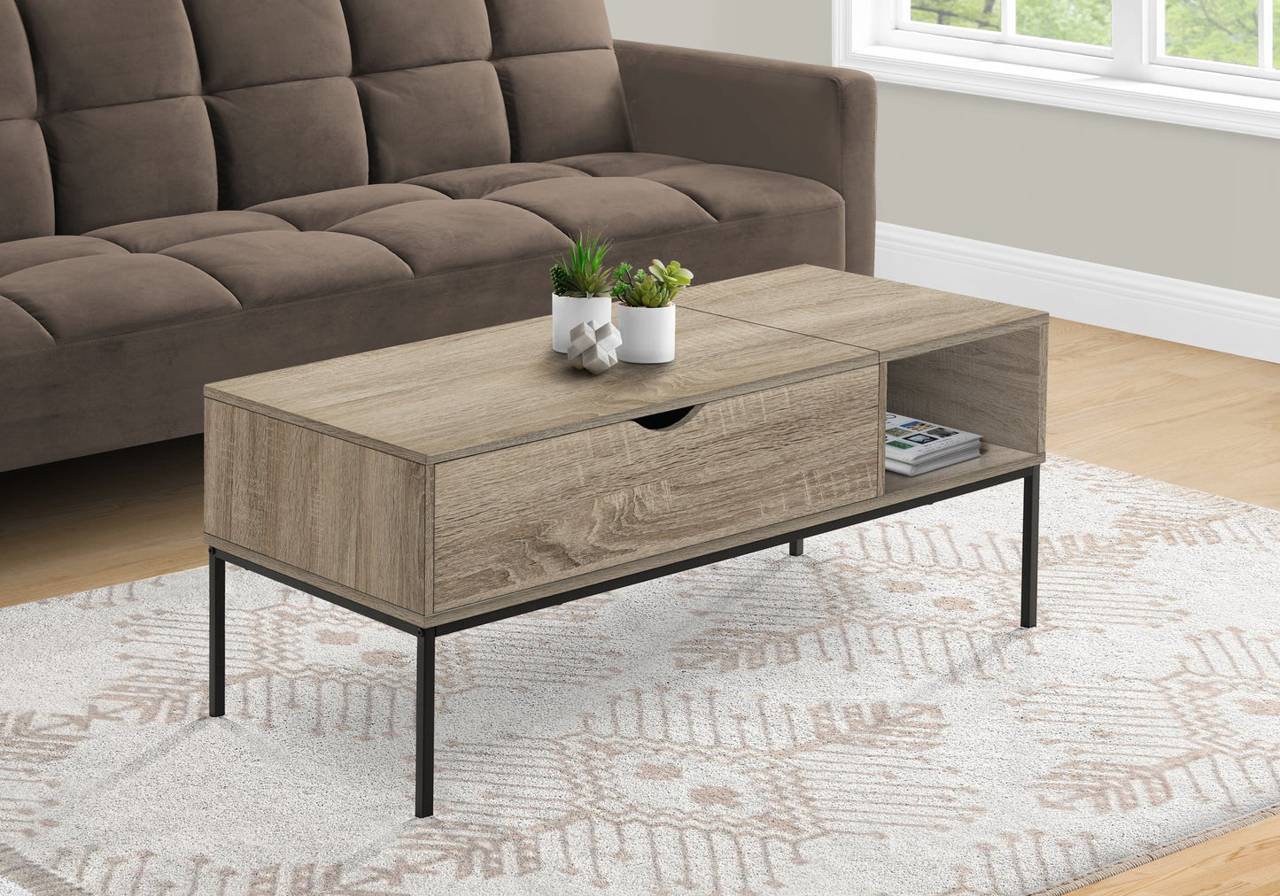 Lift-Top Coffee Table, 42" L, Rectangular, Dark Finish
