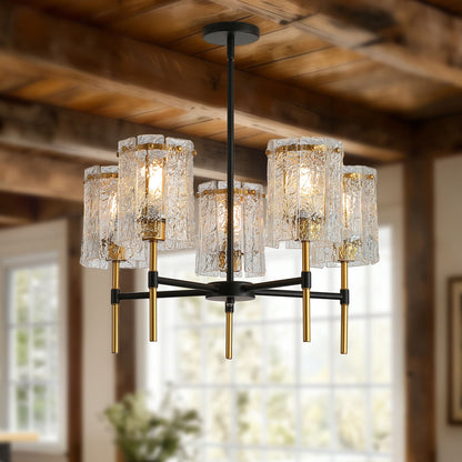 5 Light Chandelier, Textured Glass Pendant Light,