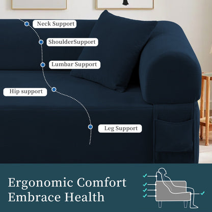 Spring Sofa with High-Quality Fabric, Pillows & Storage in Blue
