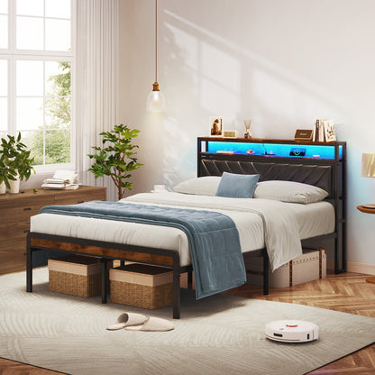 Platform Bed Frame with Adjustable Upholstered Headboard