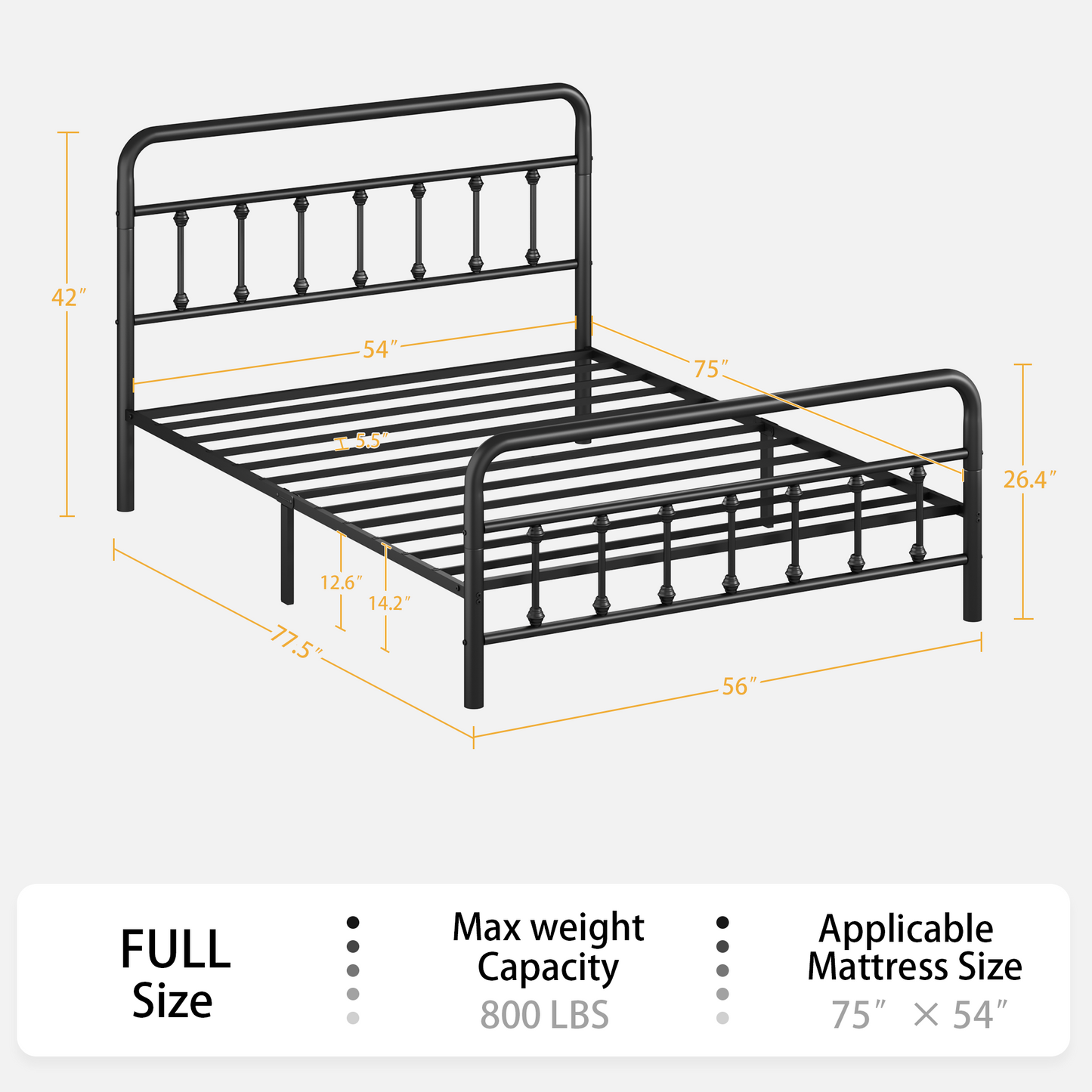 Metal Full Size Bed Frame with Headboard and Under Bed Storage