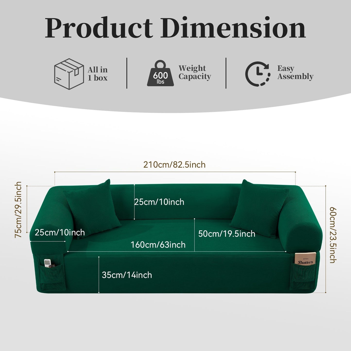 Spring Sofa with High-Quality Fabric in Green