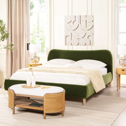 Roman Curved Headboard Upholstered Platform Bed, King, Olive