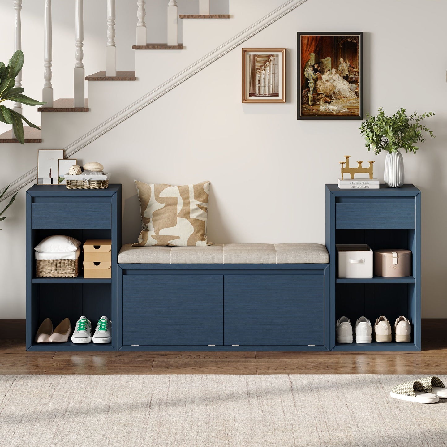 Entryway Storage Bench With Cushion