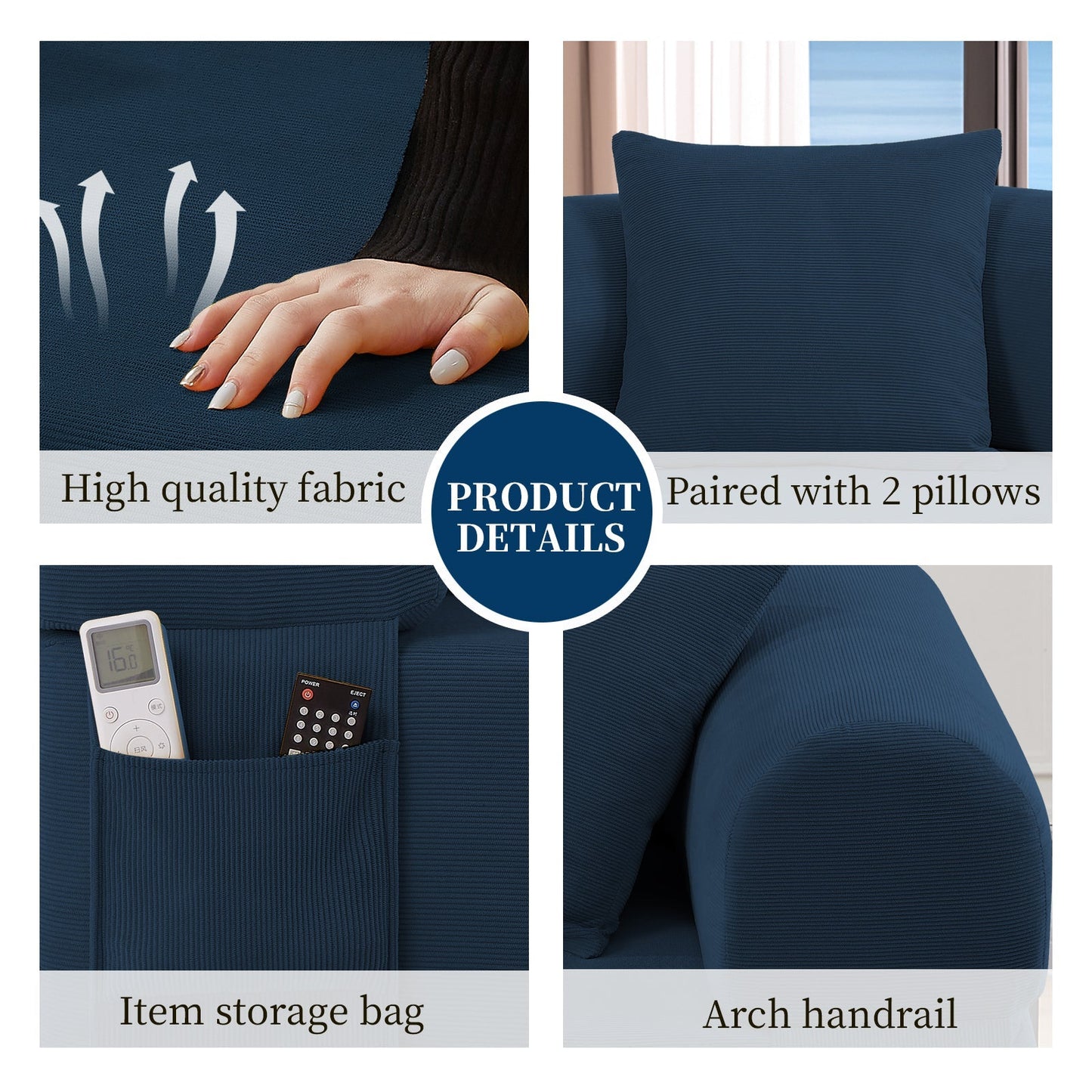 Spring Sofa with High-Quality Fabric, Pillows & Storage in Blue