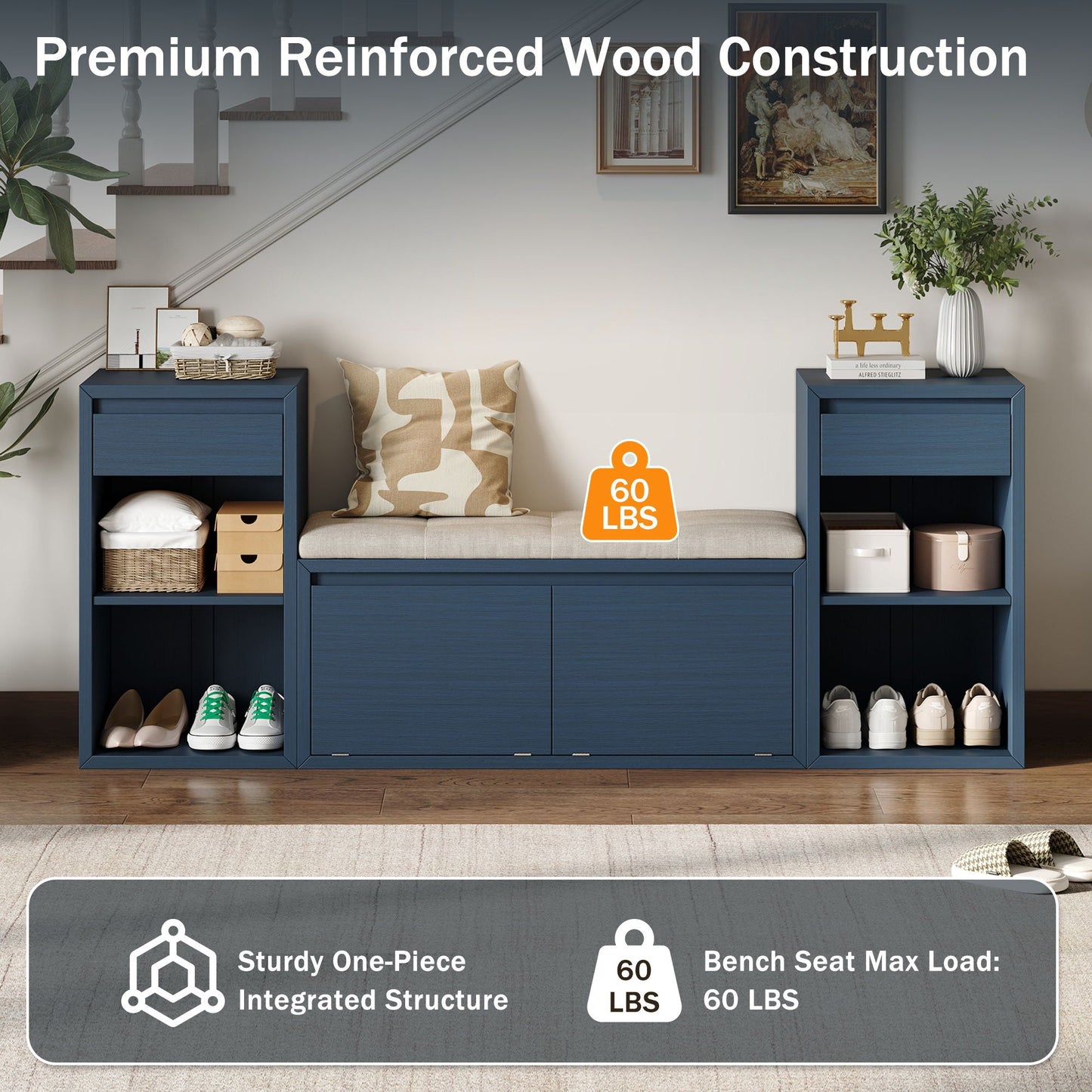 Entryway Storage Bench With Cushion