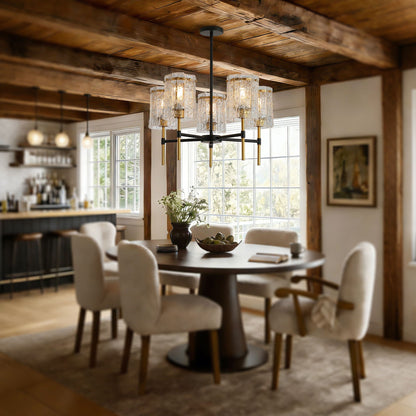 5 Light Chandelier, Textured Glass Pendant Light,