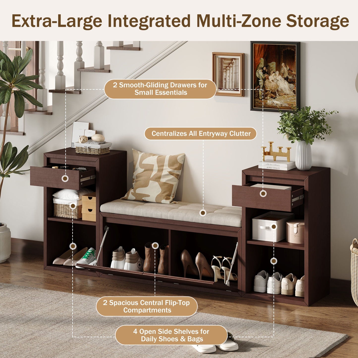 Entryway Storage Bench With Cushion