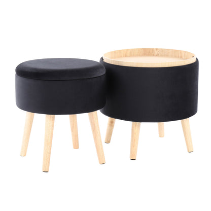 Ottoman With Matching Stool - Black / Natural