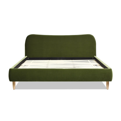 Roman Curved Headboard Upholstered Platform Bed, King, Olive