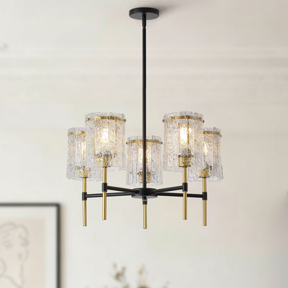 5 Light Chandelier, Textured Glass Pendant Light,