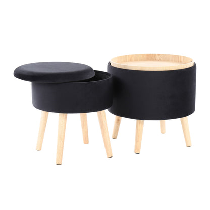 Ottoman With Matching Stool - Black / Natural