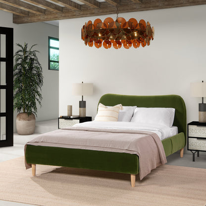Roman Curved Headboard Upholstered Platform Bed, Queen, Olive