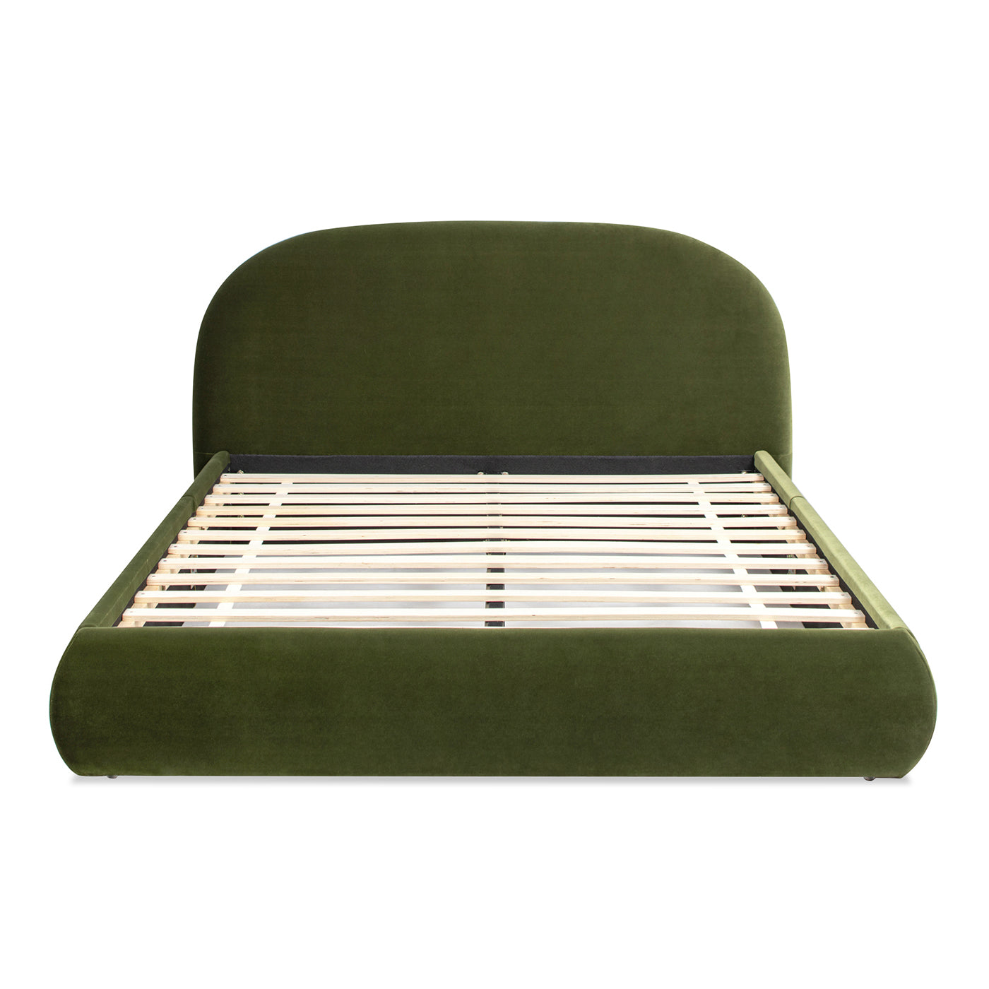 Archie Puffy Grounded Upholstered Platform Bed, Olive
