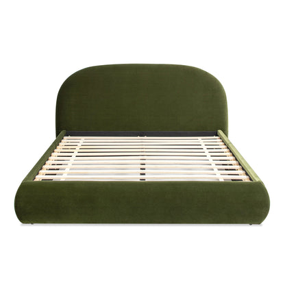 Archie Puffy Grounded Upholstered Platform Bed, Olive