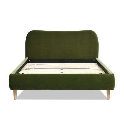 Roman Curved Headboard Upholstered Platform Bed, Queen, Olive